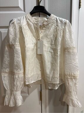 Caroline Constas Embroidered Blouse in Cream NWT